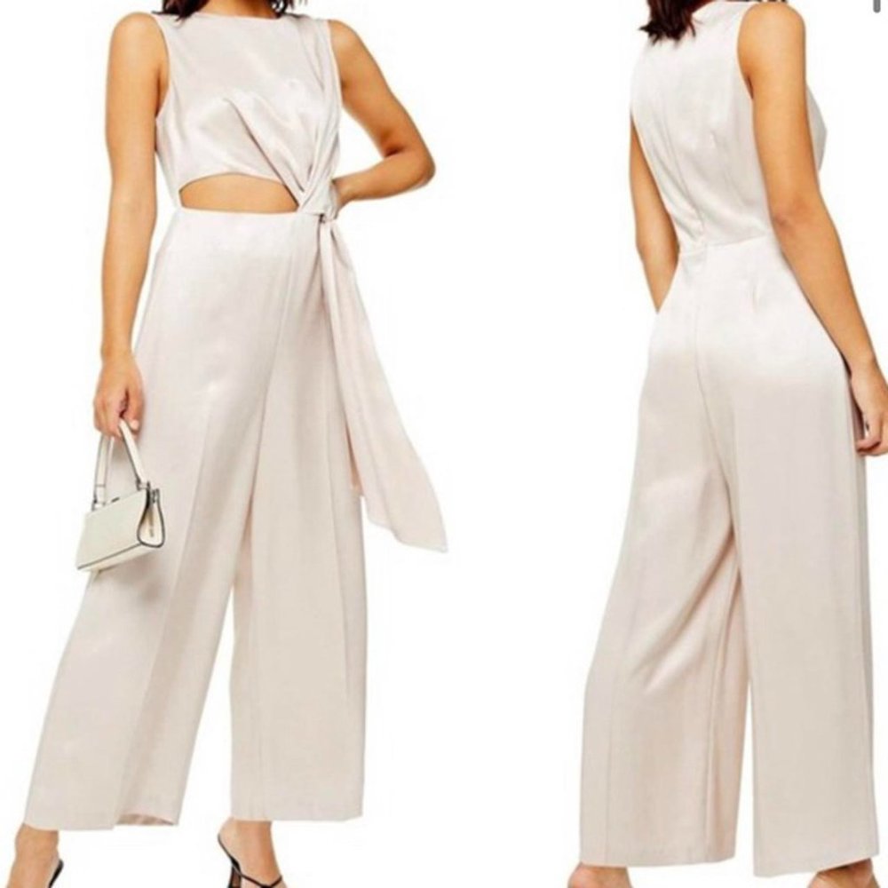 TOPSHOP Sleeveless Satin Cutout Jumpsuit
